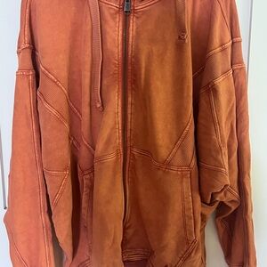 Men's Rust Zip-Up Hoodie Jacket - Casual Lightweight Coat